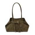 Grand sac cabas vert olive foncé avec coutures blanches et boucle dorée - Vert