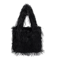 Sac fourre-tout noir à plumes artificielles avec grande capacité et texture pelucheuse - Noir