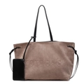 Sac cabas en daim marron foncé avec lettrage embossé et petite pochette noire - Kaki