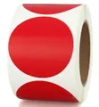 Roll of bright red circular adhesive label stickers on white backing for organized marking - Red