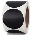 Roll of round matte black adhesive label stickers with white backing on paper core - Black