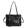 Borsa tote nera vintage 2025 con logo dorato, doppi manici e tracolla regolabile - Nero
