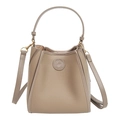 Minimalist khaki bucket bag with lychee pattern leather and gold metal hardware - Rock Grey