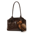 Borsa tote in pelle verniciata marrone cioccolato con ciondolo a forma di cammello - Con Ciondolo / Marrone