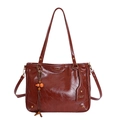 Borsa tote marrone scuro retrò in pelle PU lucida con tracolla e ciondolo a zucca - Marrone