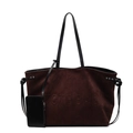 Grand sac cabas en suédine marron foncé avec logo embossé et pochette zippée amovible - Café Foncé