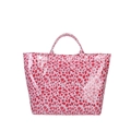Pink and red leopard print large tote bag with top handles and TOTE BAG text print - Pink