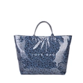 Deep blue leopard print tote bag with white TOTE BAG text and glossy finish - Blue