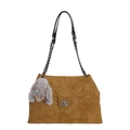 Bruine suède crossbodytas met ruitpatroon, kettingriem en een pluche konijnenhanger - Met Hanger / Khaki