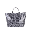 Fashionable tote bag featuring black and white leopard print and gloss finish - Black