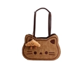 Schattige bruine schoudertas in de vorm van een kat met een croissant-accessoire - Met Hanger / Bruin