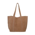 Brown faux suede tote bag with metallic rivets and slender shoulder straps - Khaki