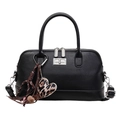 Black vintage bowling bag with heart leopard print pendant and silver metallic hardware - With Pendant / Black
