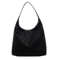 Borsa hobo con stampa leopardata scura, finitura opaca morbida e design chic a mezzaluna - Nero