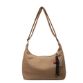 Borsa tote trapuntata kaki con tracolla e portachiavi a tema racchetta da tennis - Cachi
