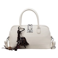 Sac bowling blanc minimaliste avec poignées et breloque coeur à motif léopard - Blanc