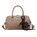 Sac bowling rétro beige en PU avec breloque cœur léopard et bandoulière réglable - Kaki
