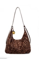 Retro-Hobo-Tasche mit Leopardenmuster, braunem Riemen und gelbem Taschenanhänger - Dunkelbraun