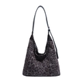 Grande borsa hobo con stampa leopardata grigia e tracolla nera regolabile - Grigio