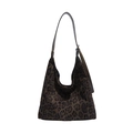 Large leopard print hobo bag with adjustable brown leather strap and canvas texture - Green