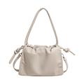Elegante borsa a nuvola beige arricciata in morbida pelle con dettaglio a nodo - Bianco Sporco