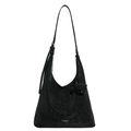 Grande borsa hobo nera minimalista in finto camoscio di qualità con tracolla regolabile - Nero