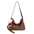 Bruine zachte PU-leren schoudertas met vintage design en een schattige teddybeer hanger - Met Hanger / Bruin