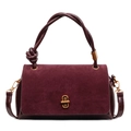 Weinrote Handtasche aus Wildlederimitat mit Knotengriff und goldenen Details - Burgunderrot