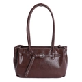 Borsa tote classica marrone scuro in pelle lucida con fibbia vintage e spalline retrò - Marrone