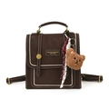 Zaino vintage in pelle marrone con borchie argentate e ciondolo a forma di orso - Con Ciondolo / Marrone
