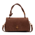 Braune Vintage-Eimertasche mit geknotetem Griff und Wildlederklappe im minimalistischen Stil - Braun