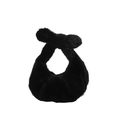 Elegante borsa in ecopelliccia nera con manico a fiocco annodato per l'autunno e l'inverno - Nero