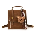 Zaino marrone opaco in similpelle con chiusura vintage e ciondolo orsetto di peluche - Con Ciondolo / Marrone