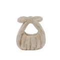 Elegante borsa in peluche beige con grande fiocco in ecopelliccia per stili autunnali - Beige