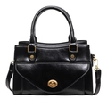 Klassische schwarze Handtasche mit V-Klappe und goldfarbenem Drehverschluss aus Metall - Schwarz