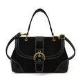 Sac à selle noir rétro avec coutures contrastées et boucle dorée pour femmes élégantes - Noir
