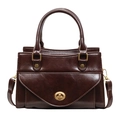 Dunkelbraune Vintage-Handtasche mit goldenem Verschluss und abnehmbarem Schultergurt - Braun