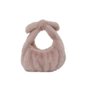 Borsa a mano chic in peluche rosa con manico annodato per uno stile moda invernale - Rosa
