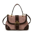 Sac selle en daim rose poudré et cuir marron avec boucle dorée et bandoulière - Rose