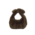Sac nuage en fausse fourrure marron foncé avec surpiqûres verticales et anse nouée - Marron