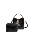 Ensemble sac seau en cuir noir brillant avec ferrures dorées et pochette zippée - Avec Pendentif / Noir