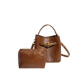 Ensemble sac seau marron en similicuir brillant avec fermoir doré élégant - Avec Pendentif / Marron