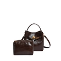 Ensemble de sacs seau en cuir marron foncé avec finition brillante et boucle dorée - Avec Pendentif / Marron