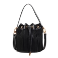 Bolso saco negro de moda con flecos y cierre de cordón con herrajes dorados retro - Negro