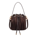 Bolso cubo marrón oscuro con flecos bohemios en gamuza mate y cordón ajustable - Marrón