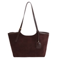 Vintage dunkelbraune Shopper-Tasche aus Wildlederimitat mit glatten Lederbesätzen - Braun