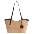 Khaki Wildleder Shopper mit dunkelbraunem Lederbesatz und verstellbarem Gurt - Khaki