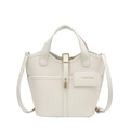 Elfenbeinweiße Eimertasche mit Litschi-Muster, Goldschloss und Gurt - Weiß