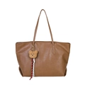 Grand cabas en cuir marron avec breloque ours en peluche et cordelette tressée - Avec Pendentif / Marron