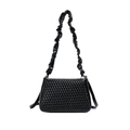 Chic black quilted shoulder bag with glossy finish and ruched strap for modern women - Black